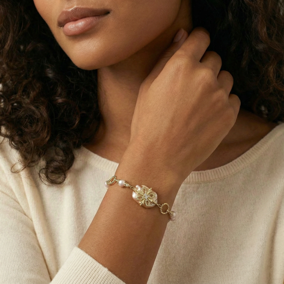 Baroque Pearl Bloom Bracelet - 14K Gold plated