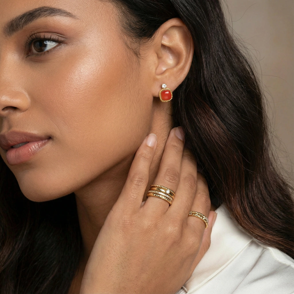 Heritage Agate Studs - 18K Gold Vermeil
