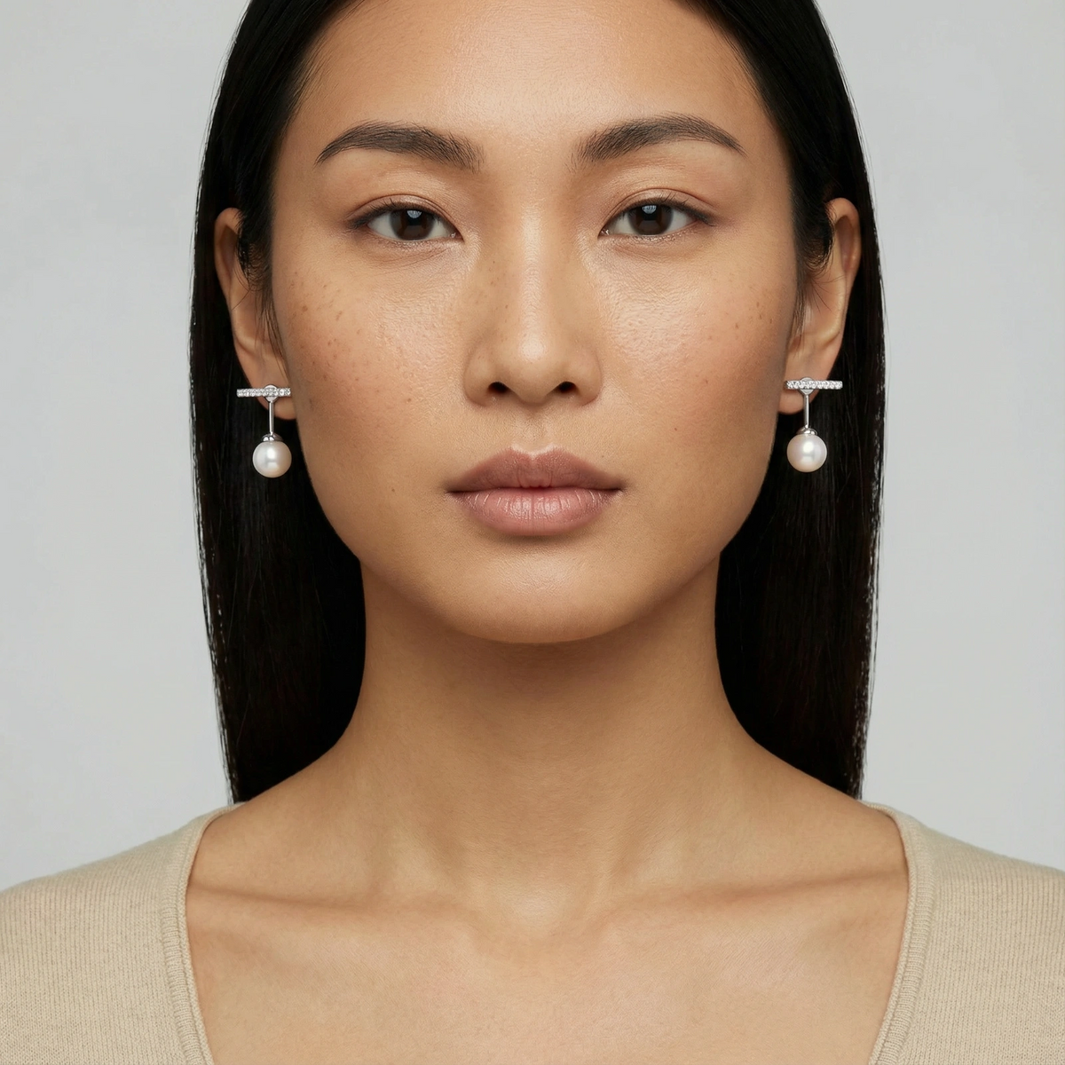 Pearl Drop T-Bar Earrings - Rhodium-Plated 925 Sterling Silver