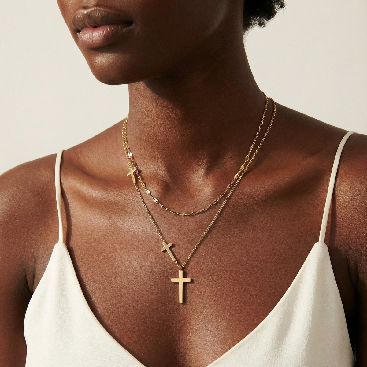 Divine Layers Cross Necklace Set - 14K Gold Plated