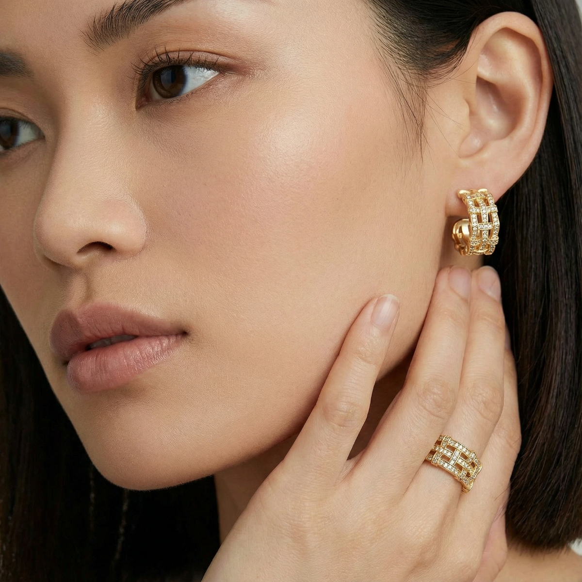 Lattice Dreams Hoops - 14K Gold Plated