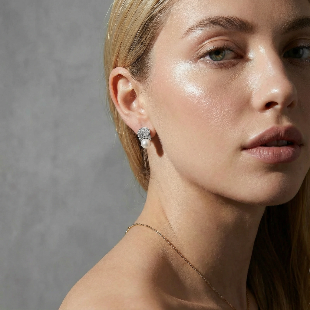 Luna Pearl Dome Studs - White Gold Plated