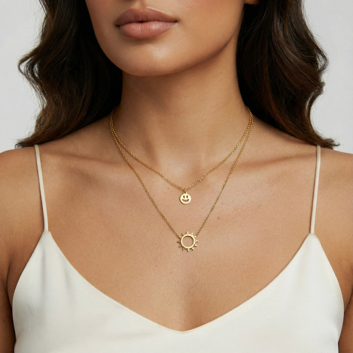 Sunshine Smiley Layered Necklace - 18K Gold Plated