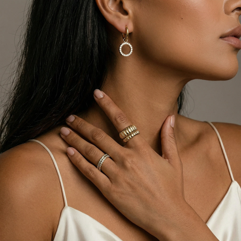 Halo Circle Hoops - 18K Gold Plated