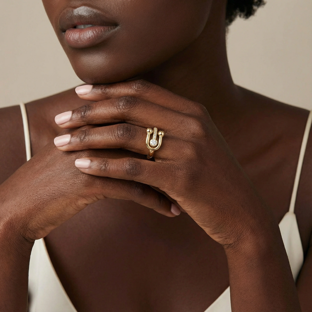 Safety Pin Statement Ring - 18K Gold Plated