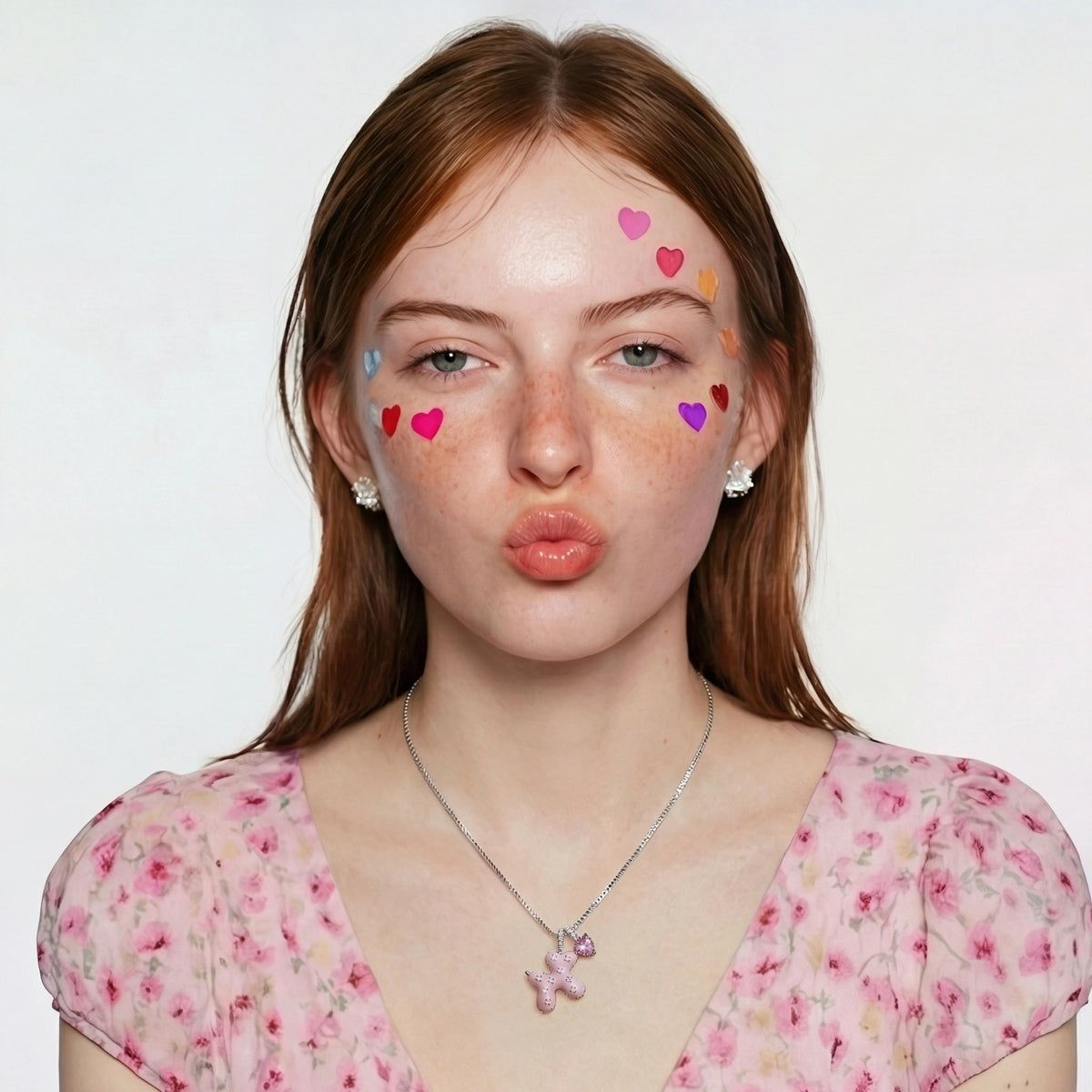 Pink Puppy Heart Necklace - White Gold Plated