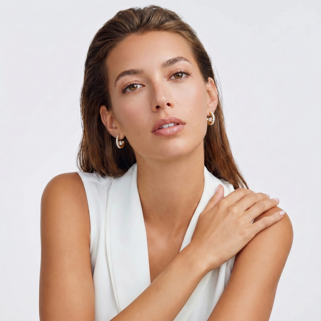 Crystal Pearl Hoops - 18K Gold Plated