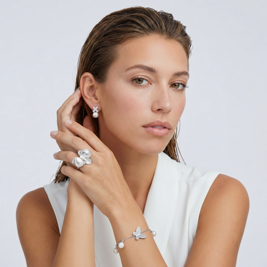 Pearl Orchid Ring - White Gold Eco-Messing