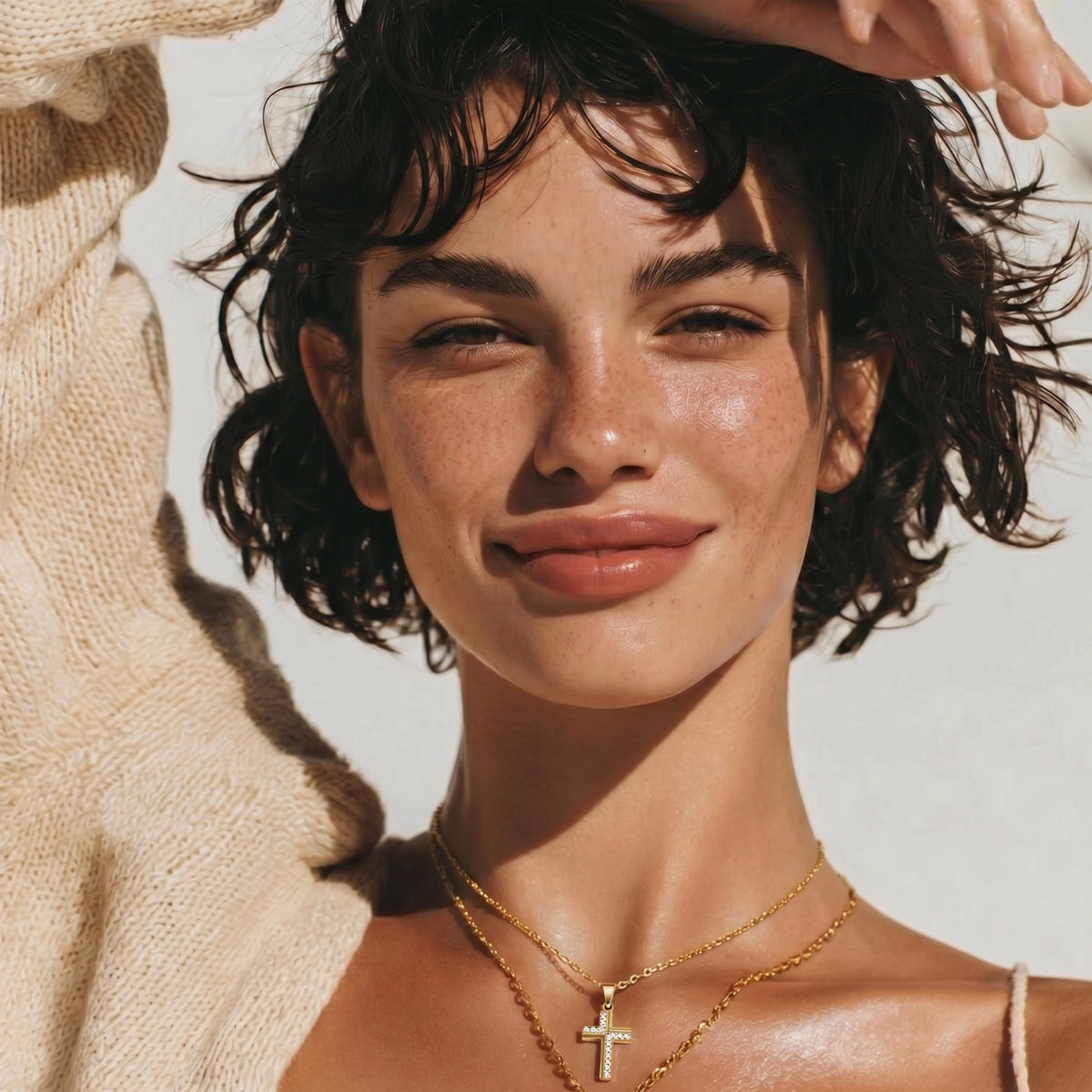 Divine Radiance Cross Necklace - 14K Gold Plated