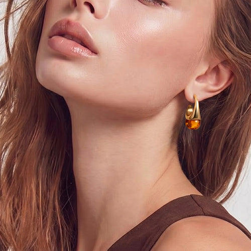 Amber Flow Drop Earrings - 18K Gold Plated