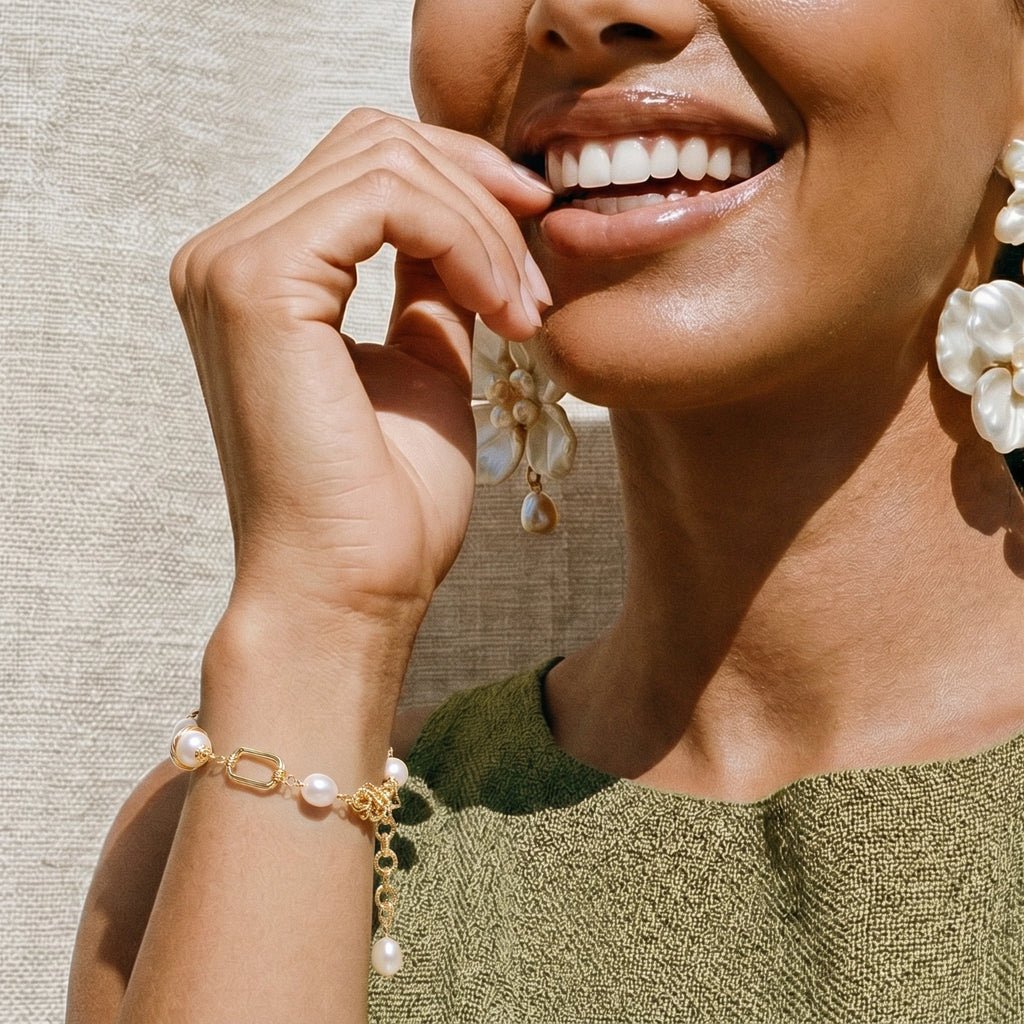Golden Pearl Chain Bracelet - 14K Gold Plated