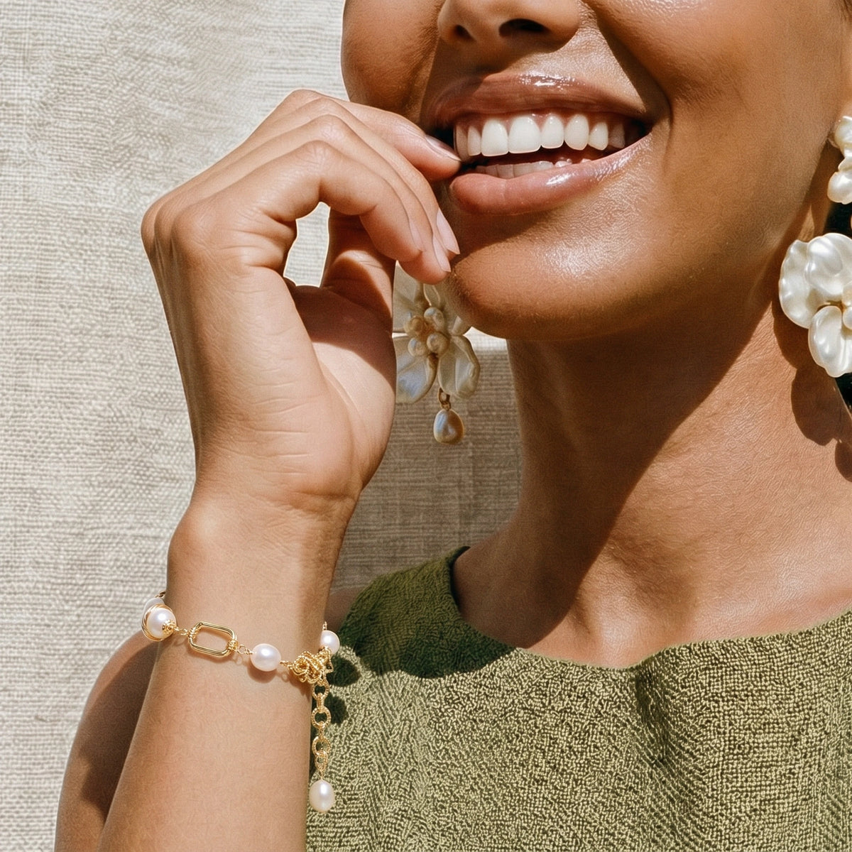 Golden Pearl Chain Bracelet - 14K Gold Plated
