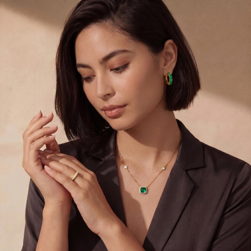 Emerald Dreams Necklace - 14K Gold 925 Sterling Zilver