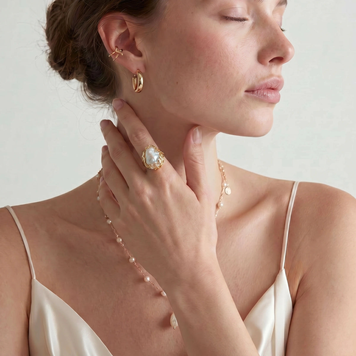 Baroque Pearl Crown Ring - 14K Gold Plated