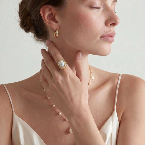 Baroque Pearl Crown Ring - 14K Gold Plated