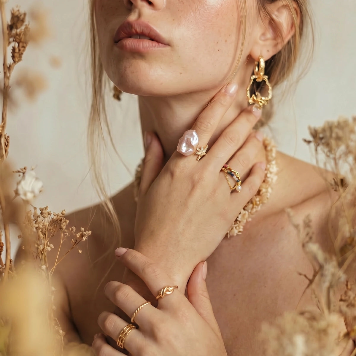 Starlit Pearl Dreams Ring - 14K Gold Plated