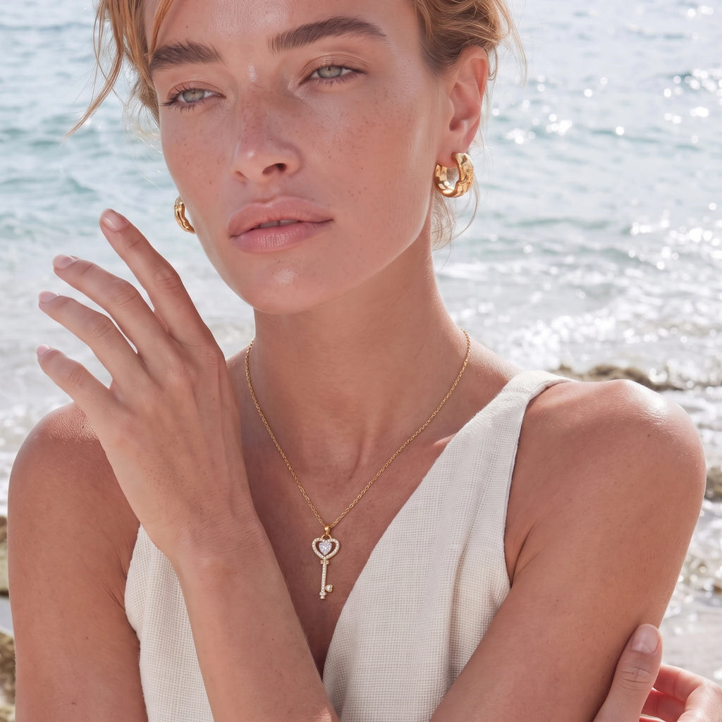 Secret Heart Key Necklace - 14K Gold Plated Eco-Brass
