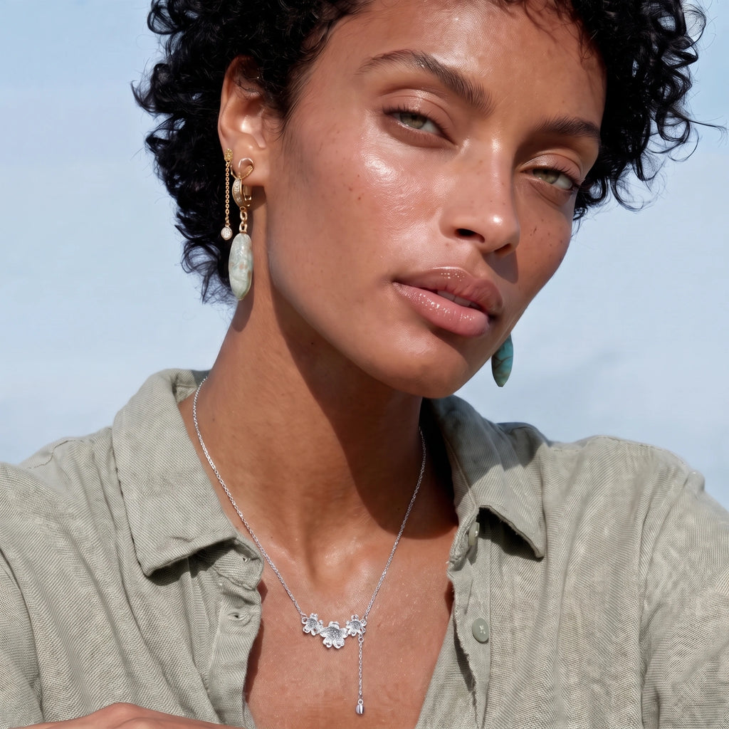 Silver Bloom Lariat - White Gold Plated