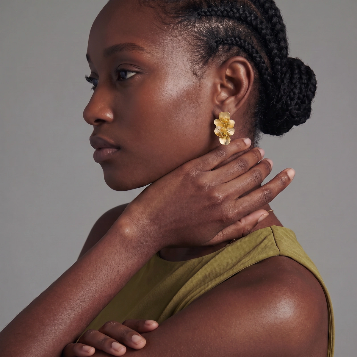 Golden Bloom Double Earrings - 14K Gold Eco-Brass