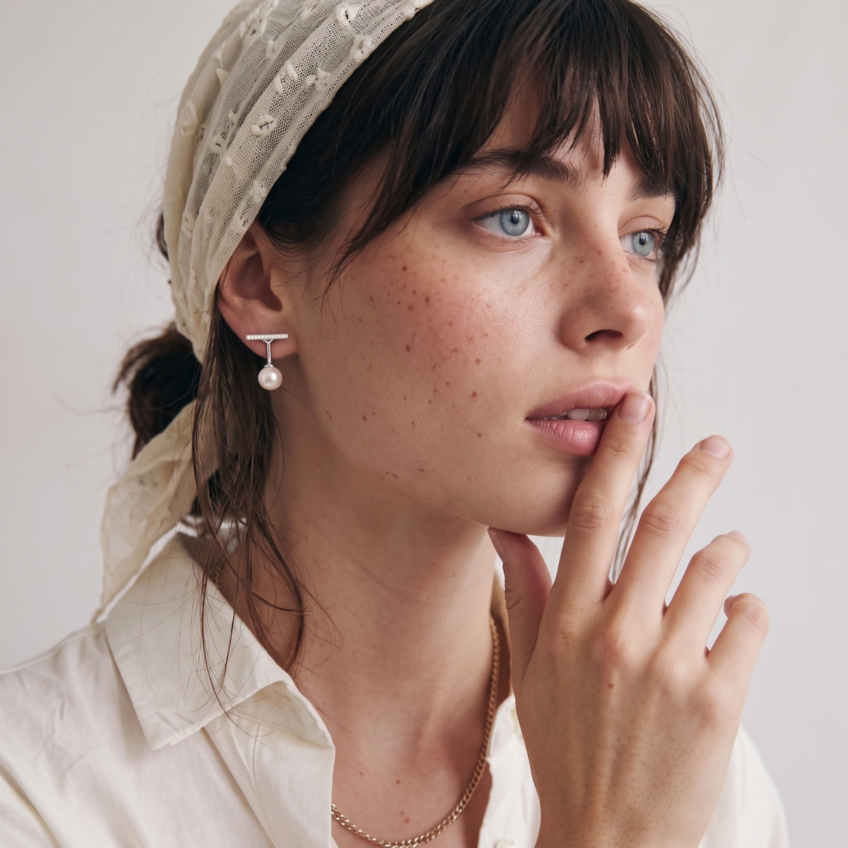 Pearl Drop T-Bar Earrings - Rhodium-Plated 925 Sterling Silver